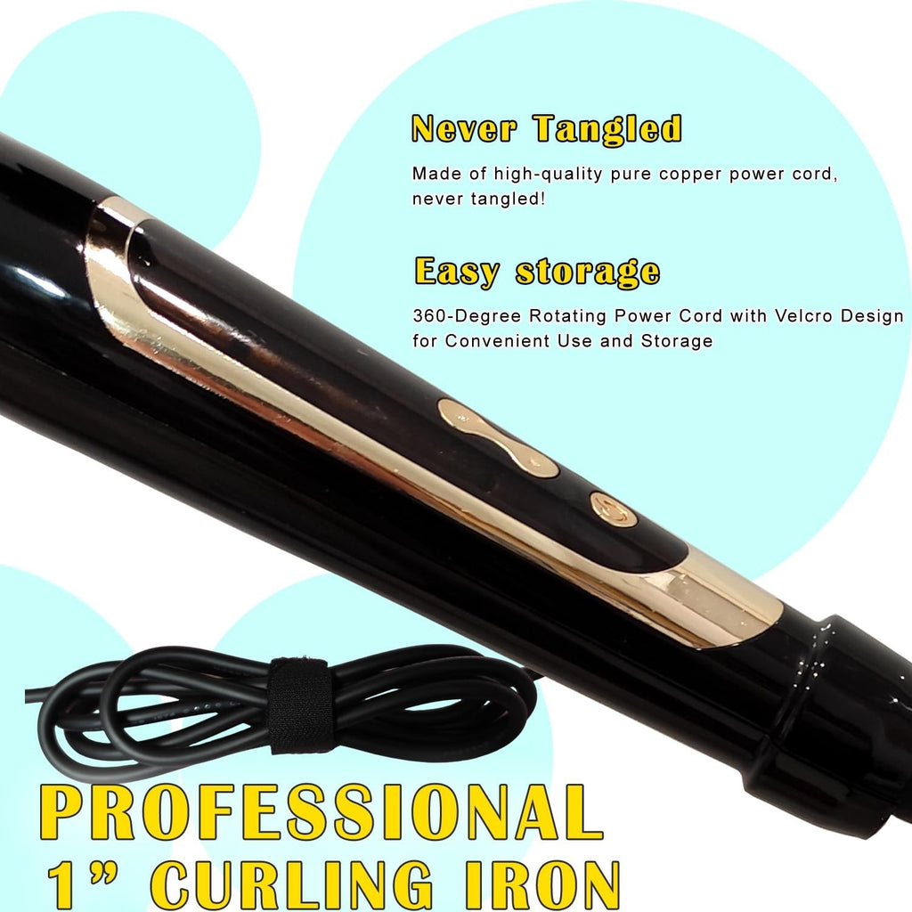 1 Inch Curling Iron with Extra Long Ceramic Barrel for Long & Medium Hair