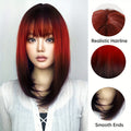 14in Ombre Red Black Synthetic Wig with Bangs for Cosplay & Daily Wear