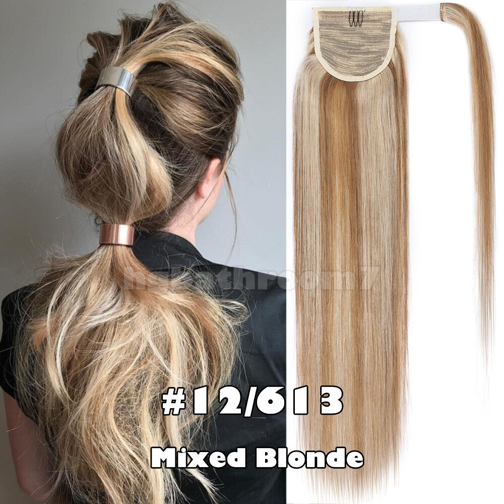 100% Human Hair Ponytail Extensions Clip-In Wrap Around Hairpiece