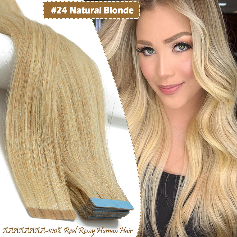 60PCS Tape-In Human Hair Extensions Skin Weft Straight 150g - Thick & Natural