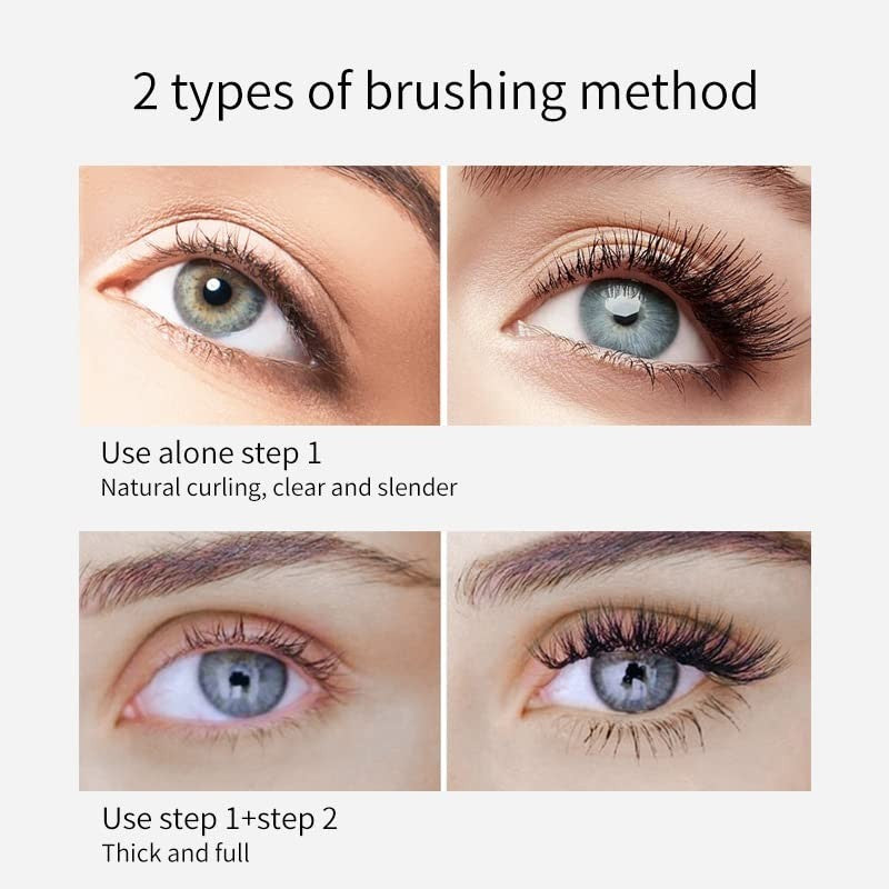2-in-1 Waterproof Mascara 5X Longer Lash Extension with Clumping-Free Brush