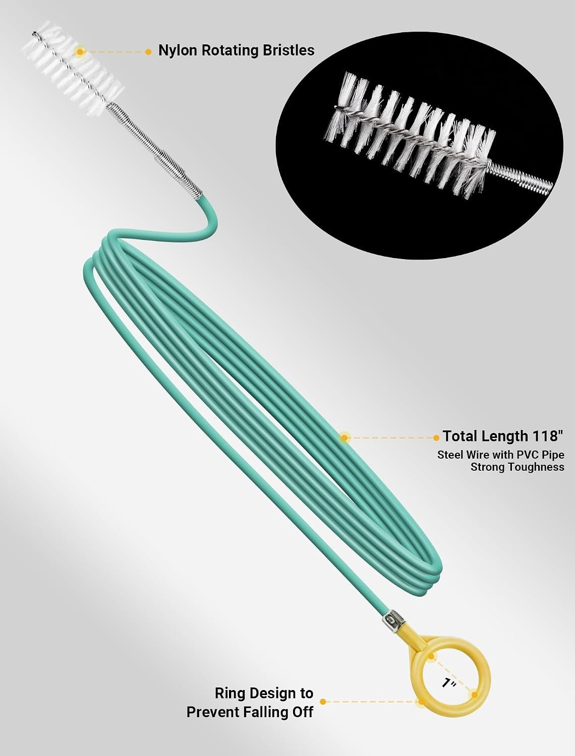 120-Inch Flexible Drain Brush Tube Cleaner for Car Sunroof & Pipes