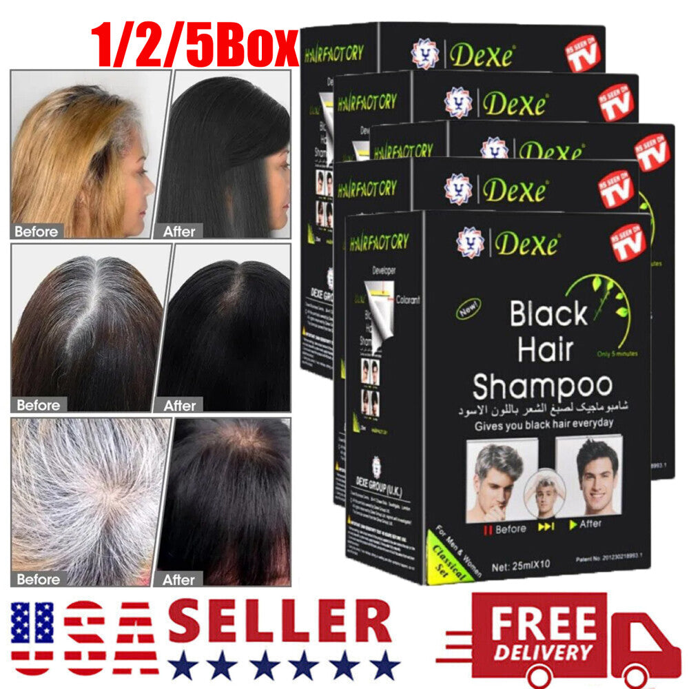 10/50 Pack Herbal Hair Dye Shampoo for Natural Black Hair - Quick & Gentle Color