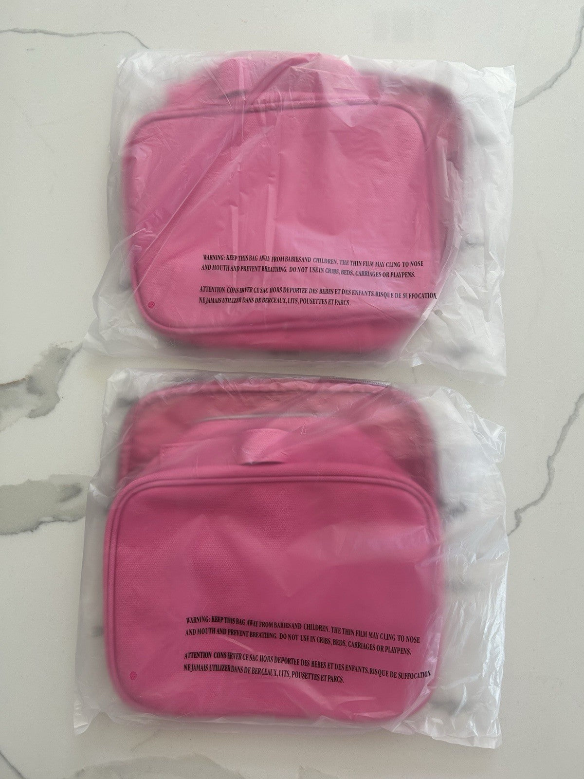 Set of 2 Pink Cosmetic & Toiletry Bags with Zipper Closures