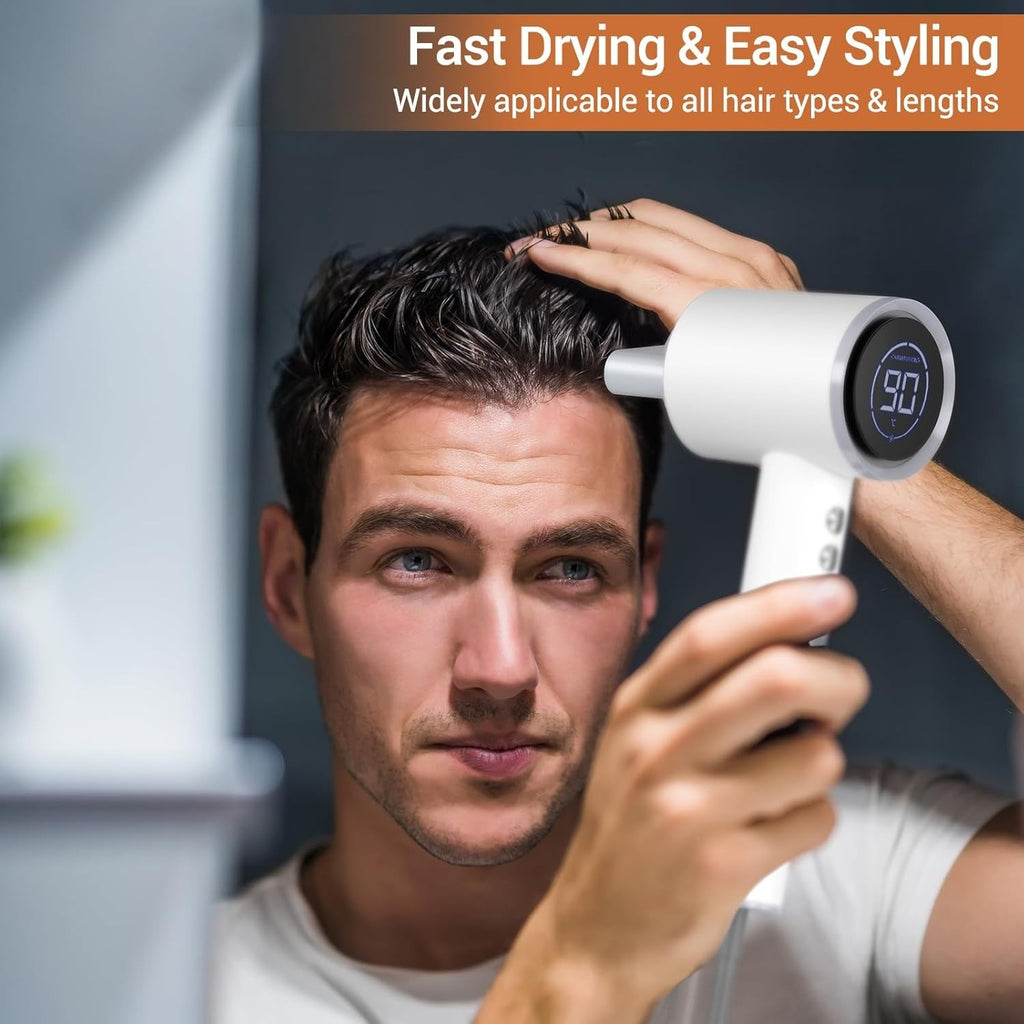 1600W Ionic Hair Dryer with LED Display & Magnetic Nozzle, Portable for Women