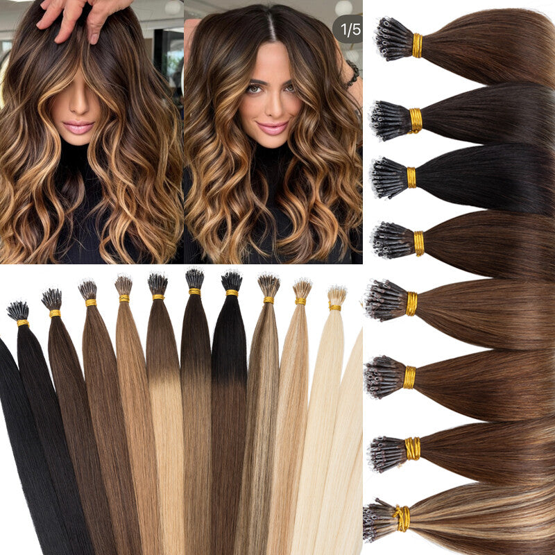 150g Human Hair Extensions Nano Ring Tips Balayage for Voluminous Hair