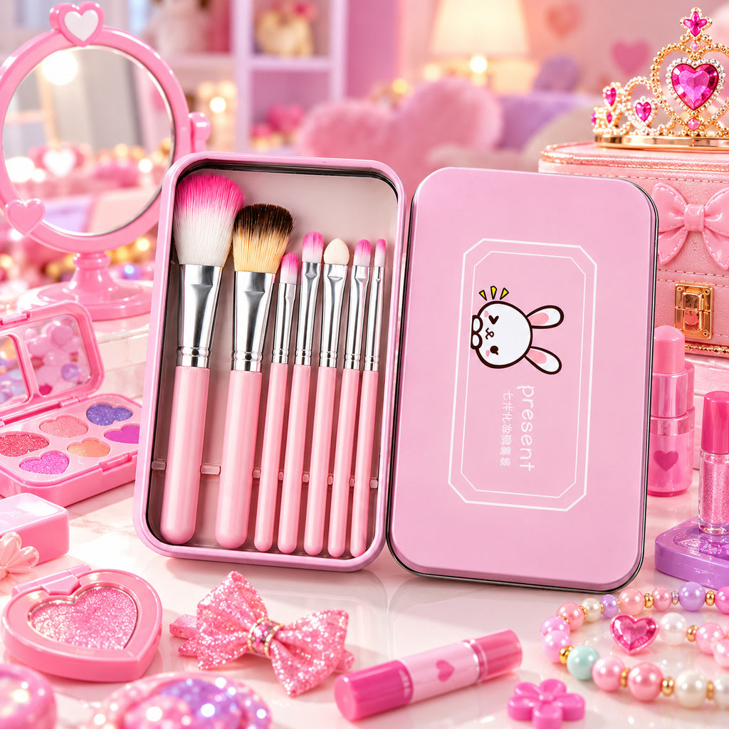 Pink Makeup Brush Set with Case - Cosmetic Face & Eye Brushes Travel Kit
