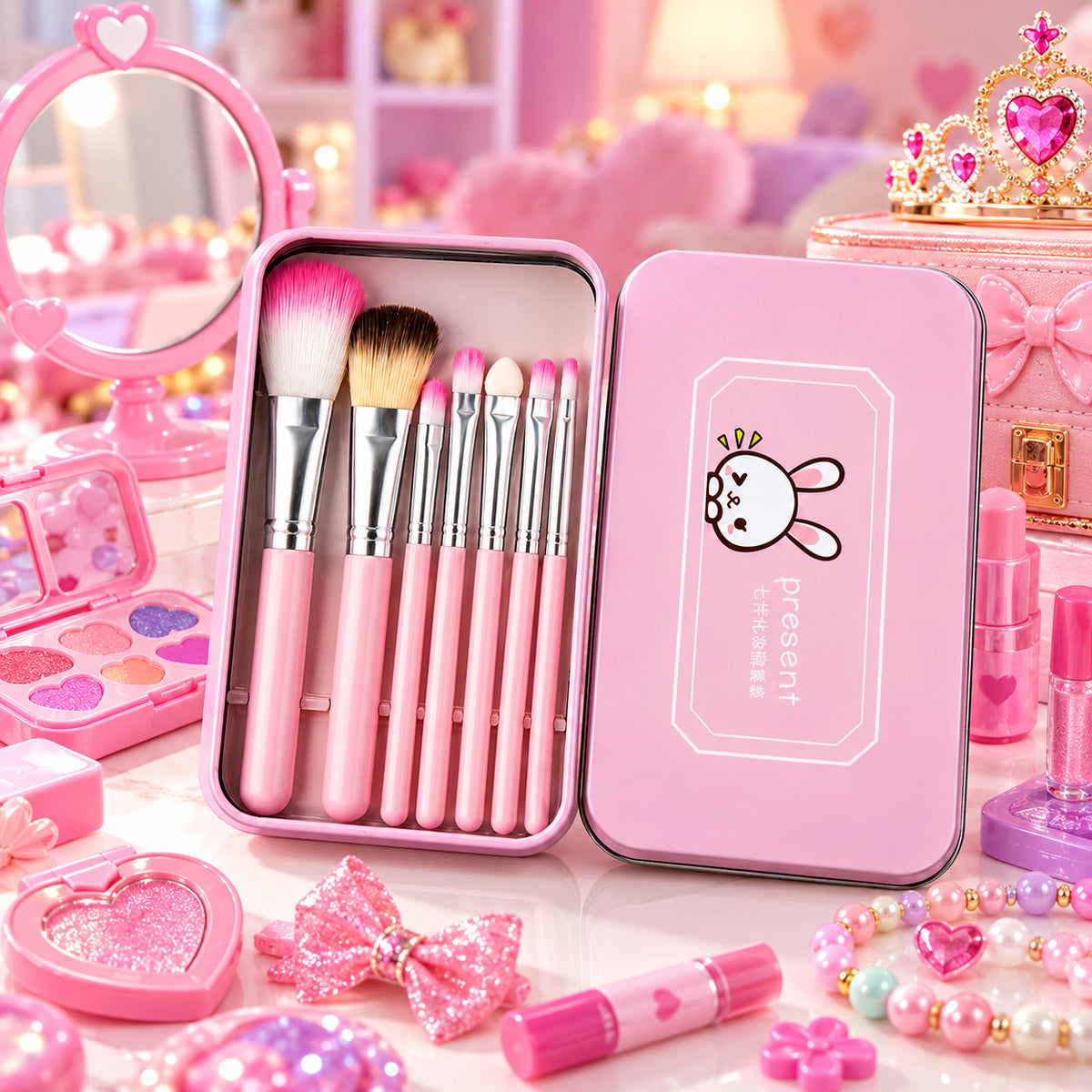 Pink Makeup Brush Set with Case - Cosmetic Face & Eye Brushes Travel Kit
