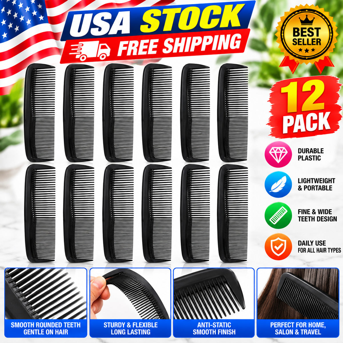 12 Pack Pocket Hair & Mustache Combs Grooming Set Portable Styling Tools