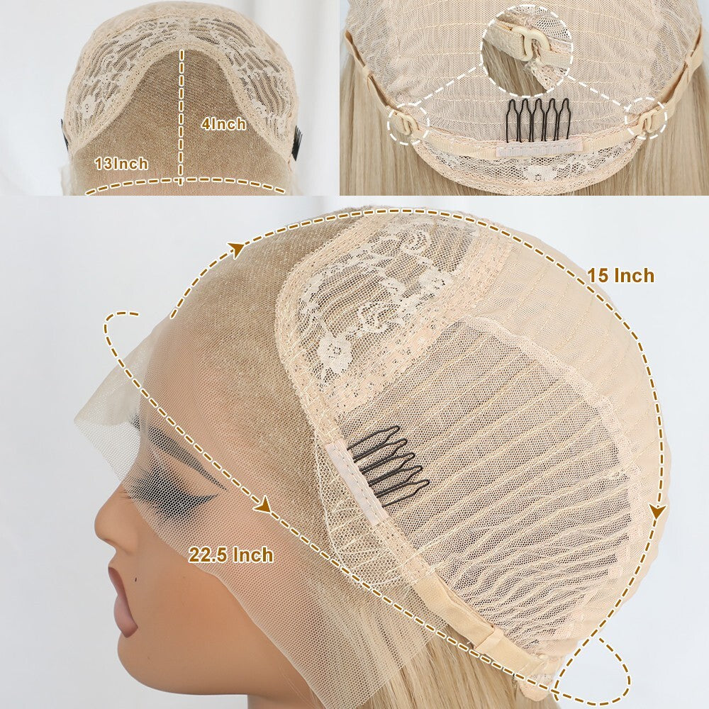 Light Blonde Synthetic Lace Front Wig 13x4 Long Straight Heat-Resistant Women