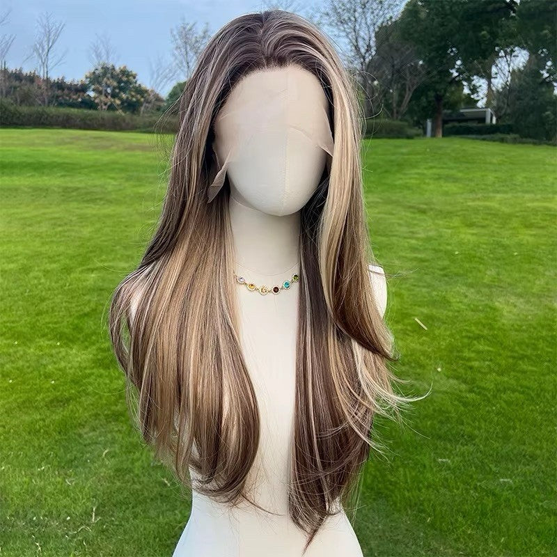 Long Lace Front Straight Layered Wig - Light Brown & Blonde Highlights 26"
