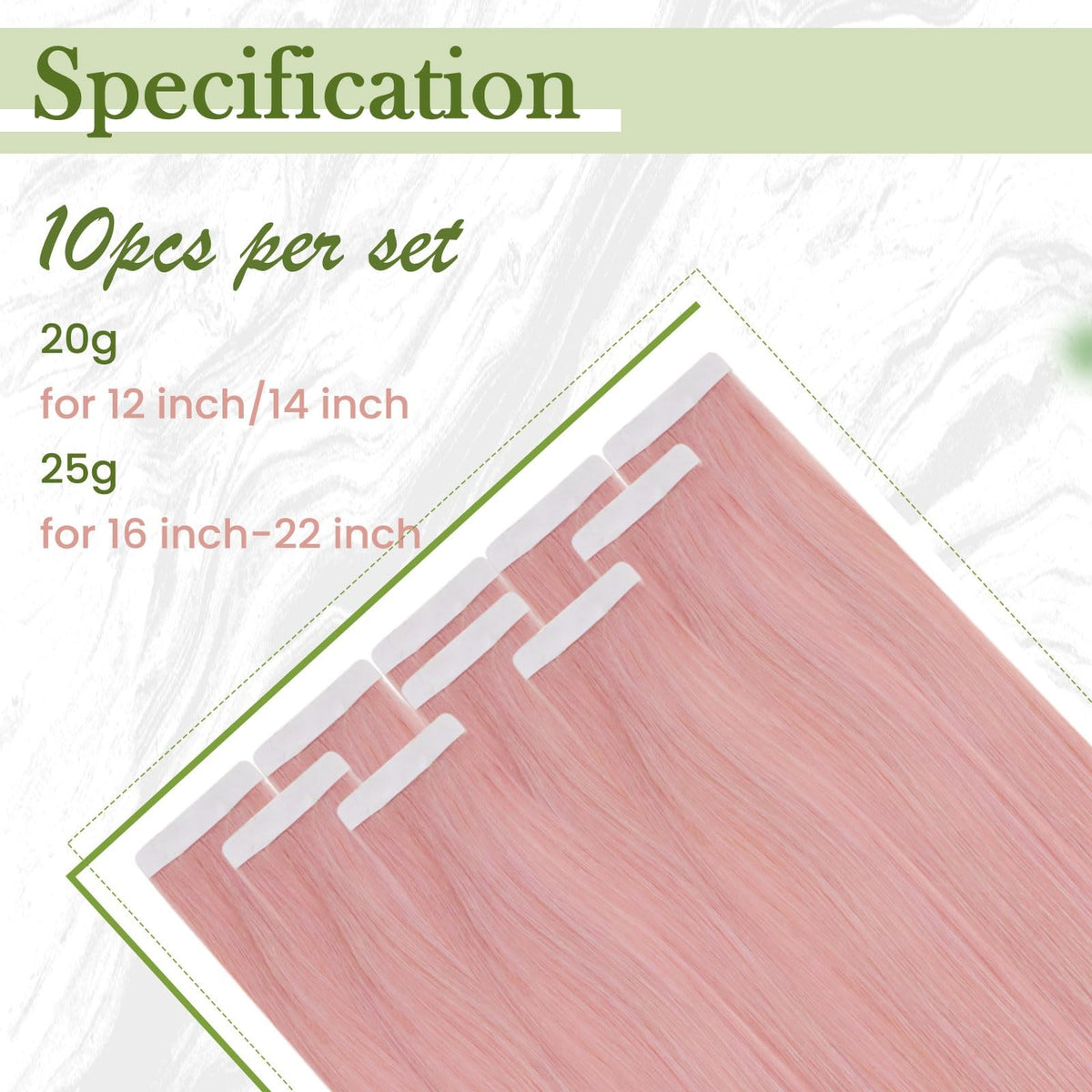 Light Pink Tape-in Hair Extensions 18 Inch 25g 10 Pieces Human Hair