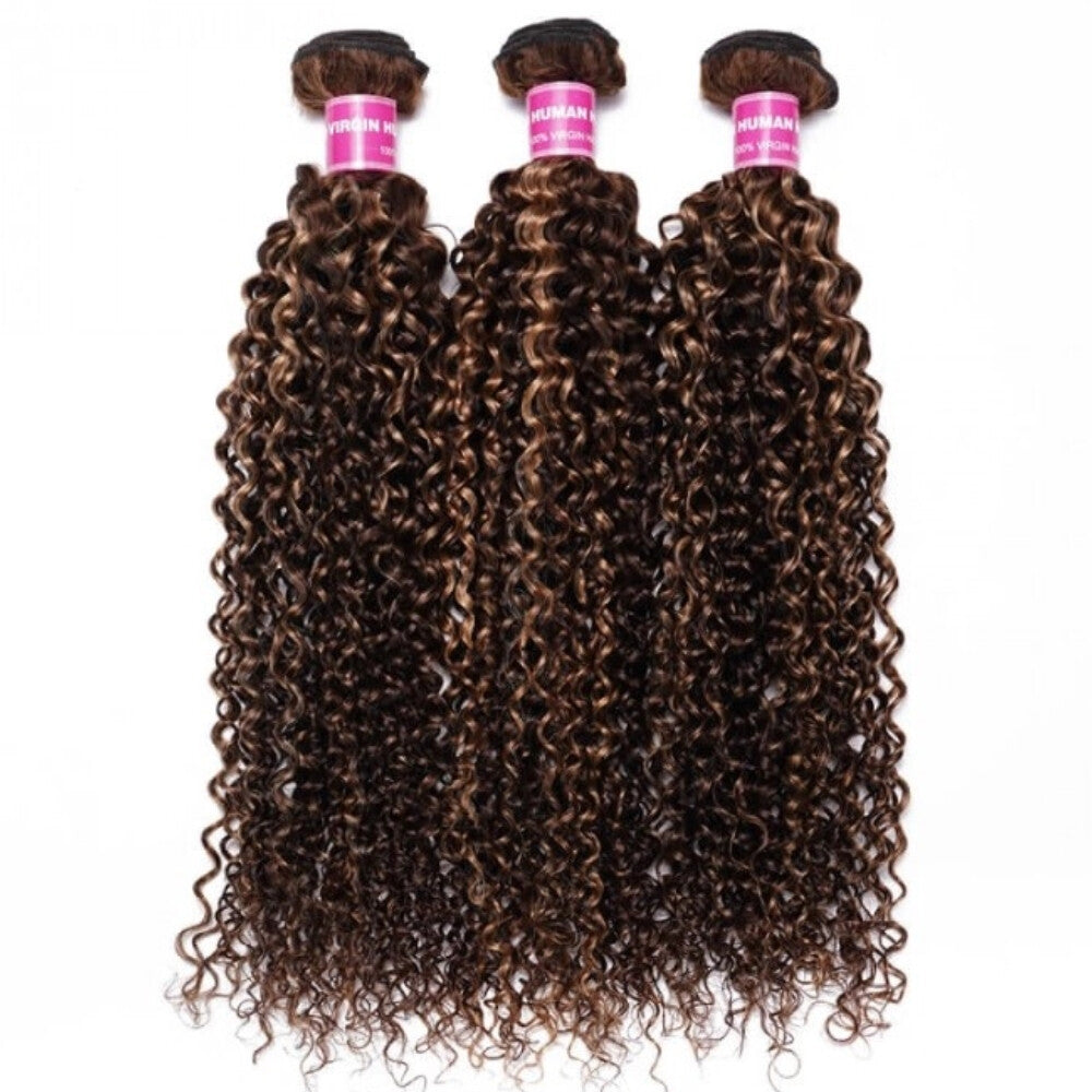 Indian Ombre Highlight Human Hair Extensions Bundles - Curly Blonde Weaves