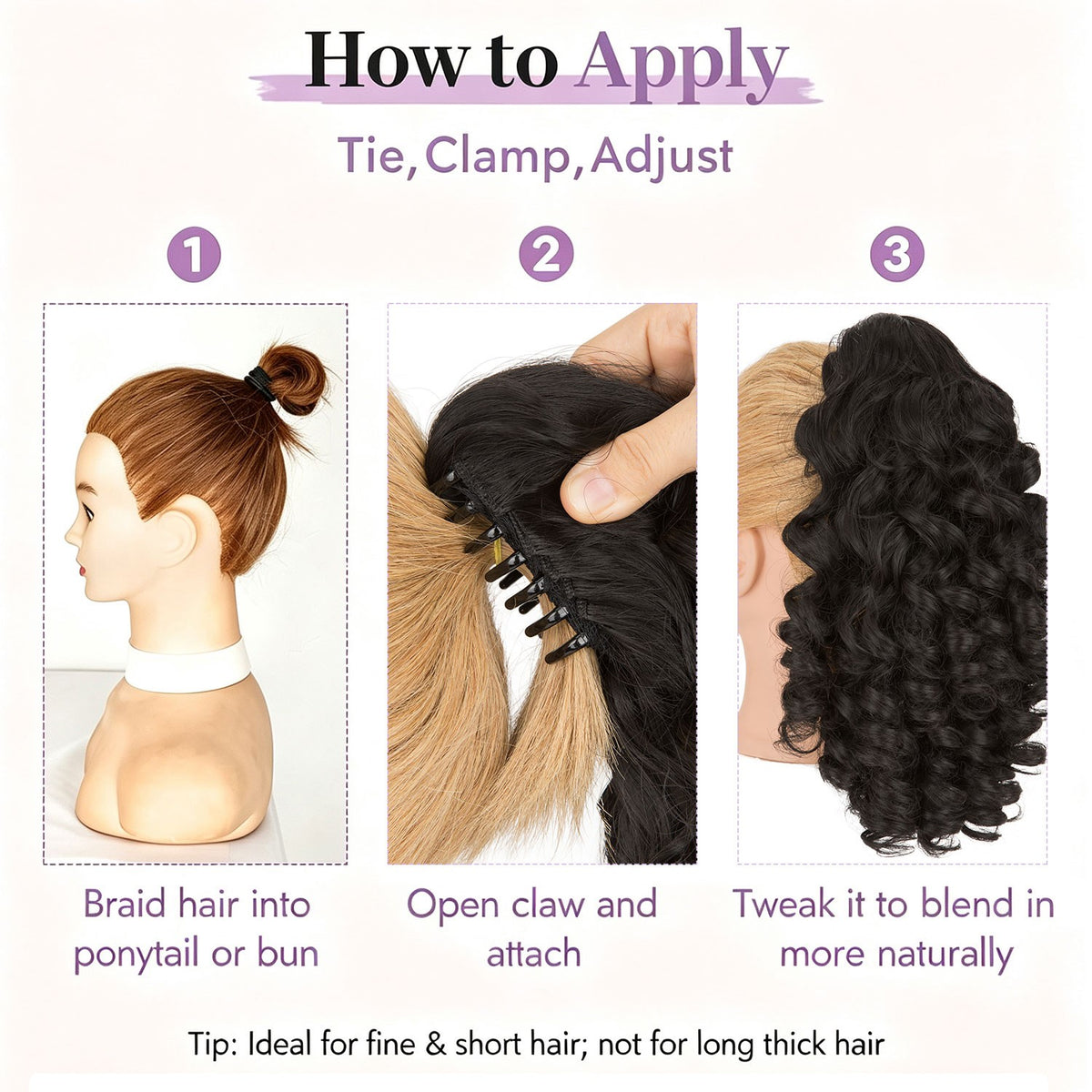 12in Thick Claw Clip-In Ponytail Hair Extensions Curly Wavy Natural Synthetic