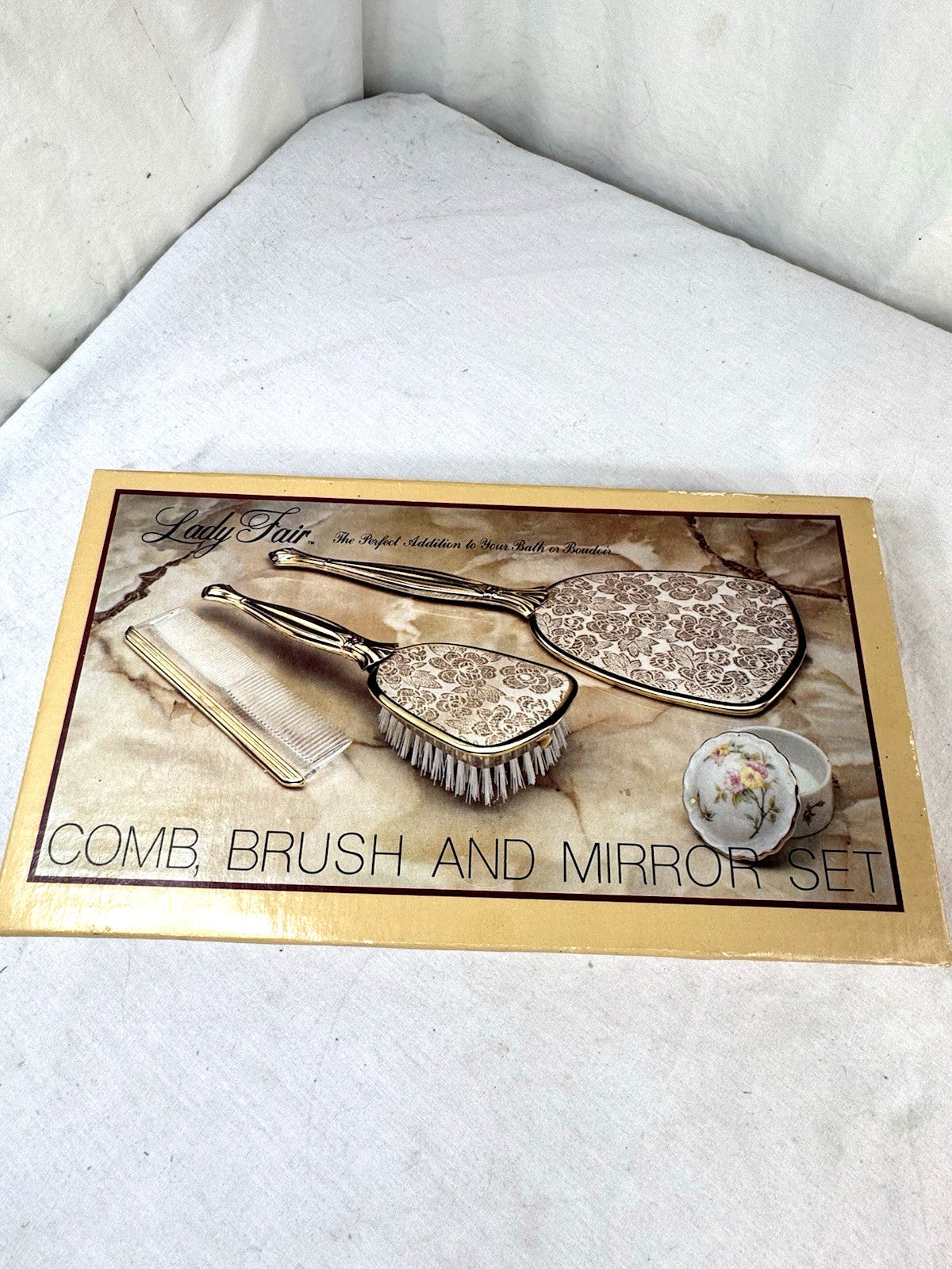 Vintage Brass Dresser Set with Mirror, Comb & Brush - Lady Fair