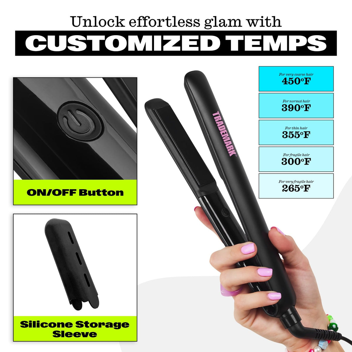 Ceramic Hair Straightener 1 Inch Flat Iron for Smooth Styling - Black
