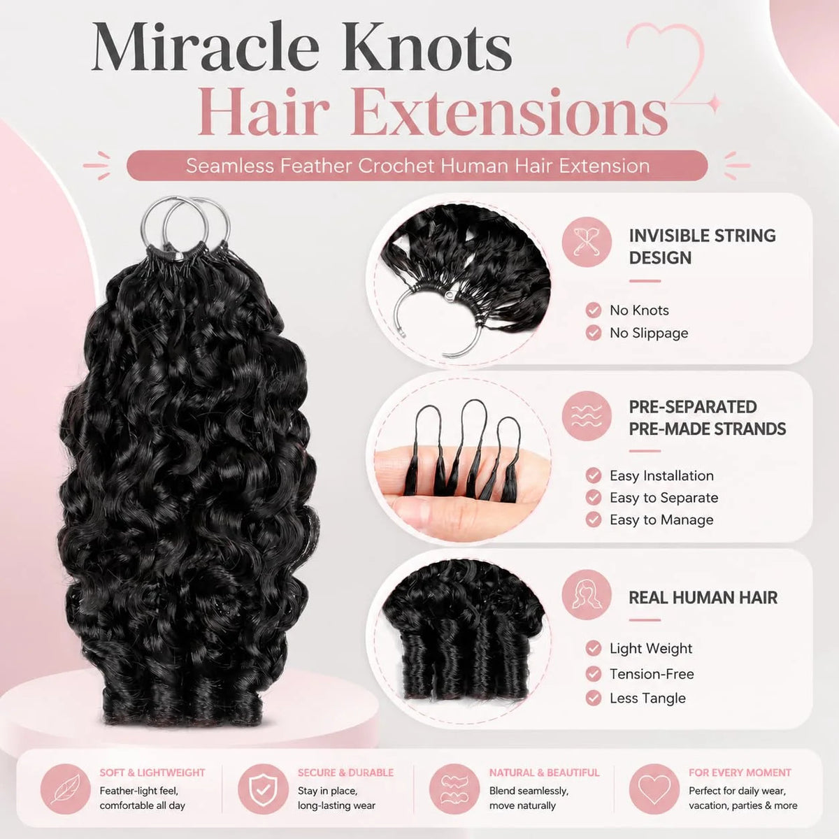 12 Inch Water Wave Crochet Human Hair Extensions for Black Women - Knotless, Reusable, Natural Black