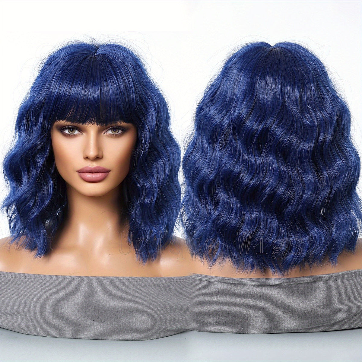 14in Colorful Short Wavy Bob Wig with Bangs Synthetic Hair for Cosplay & Fashion