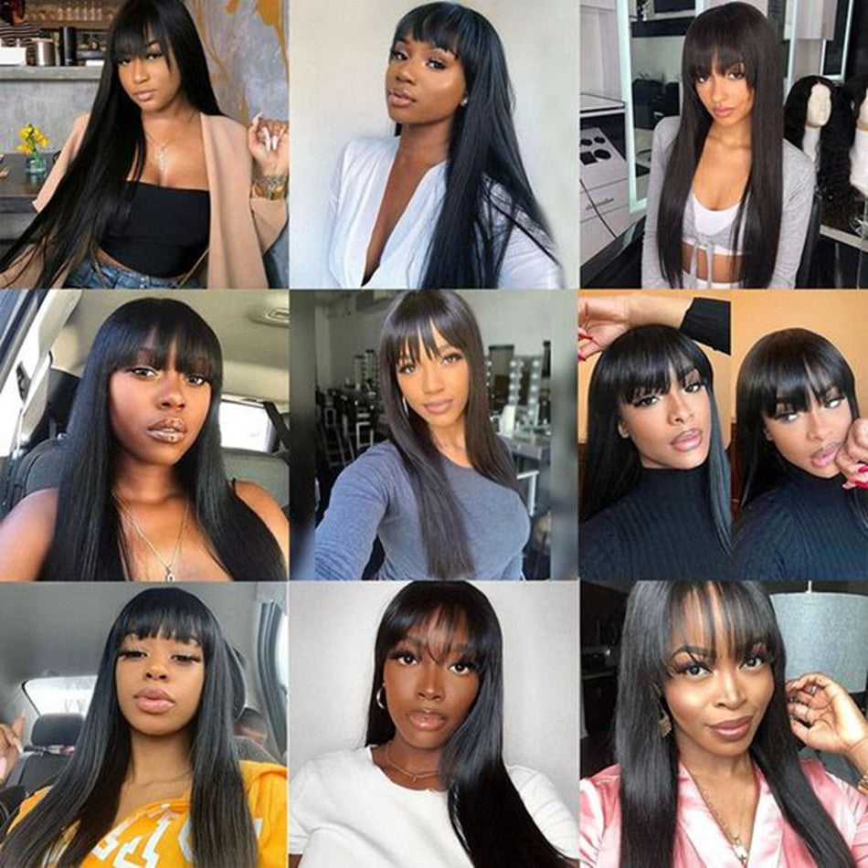 Black Synthetic Wig with Bangs - Long Straight Cosplay Hair for Beginners