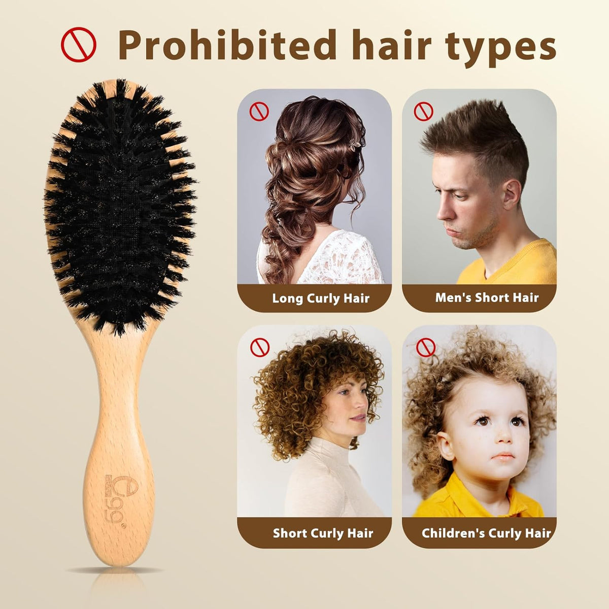 Boar Bristle Hair Brush for Women Men Kids Natural Wooden Handle