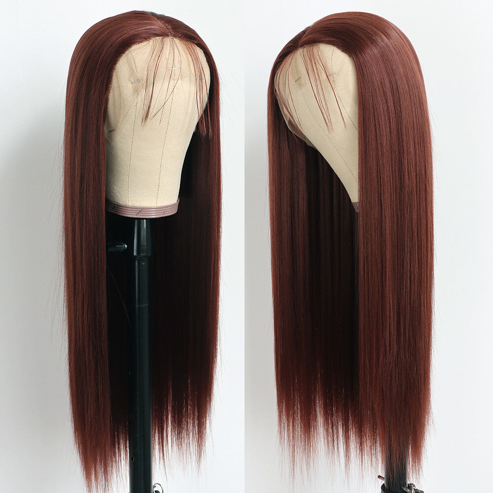 Long Straight Brown Synthetic Lace Front Wig for Black Women Heat Resistant 180% Density