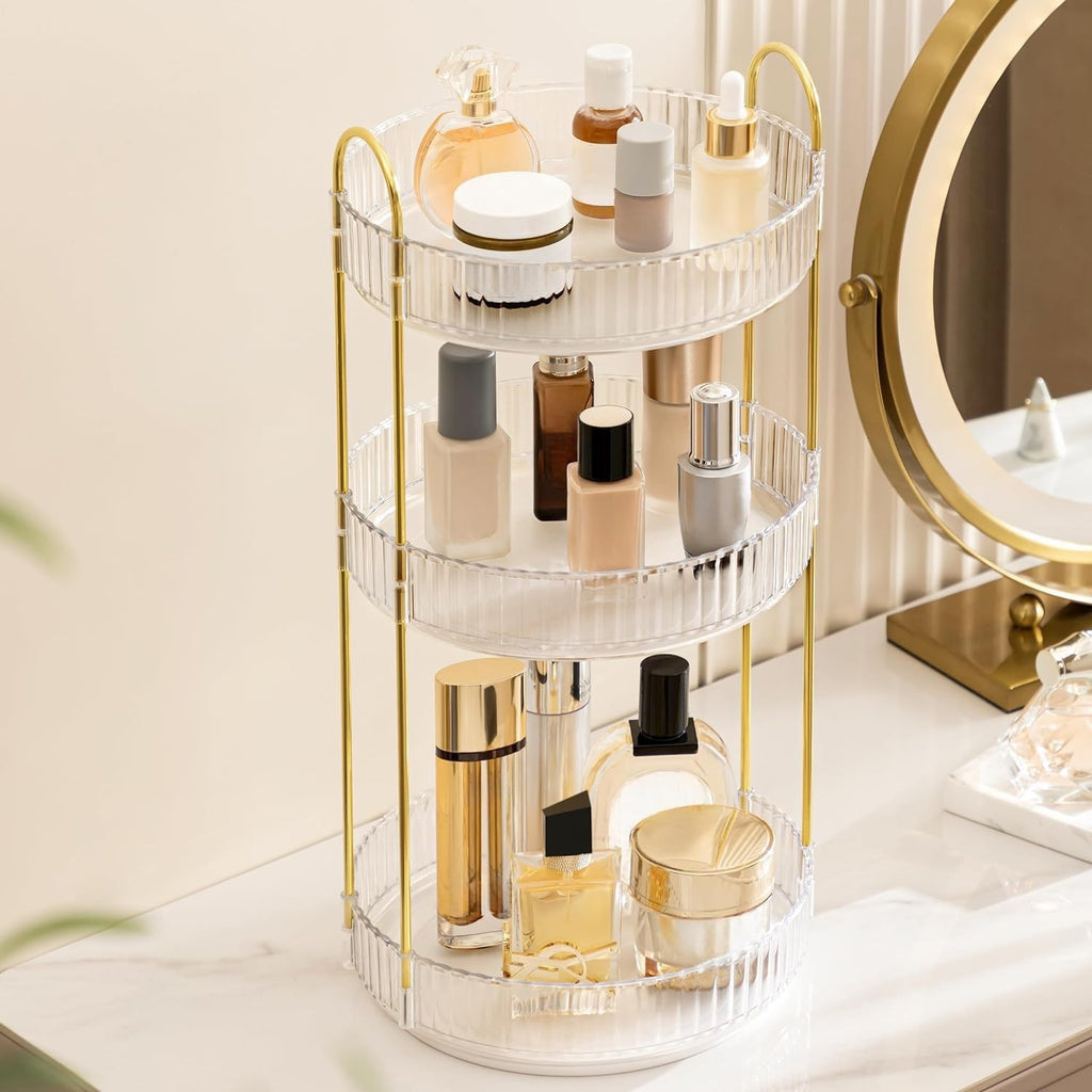 360 Degree Rotating Makeup Organizer 3-Tier Cosmetic Storage Stand