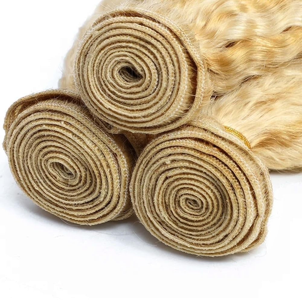 Blonde Human Hair Bundles 26 28 30 Inch Yaki Wave 100% Virgin, Unprocessed
