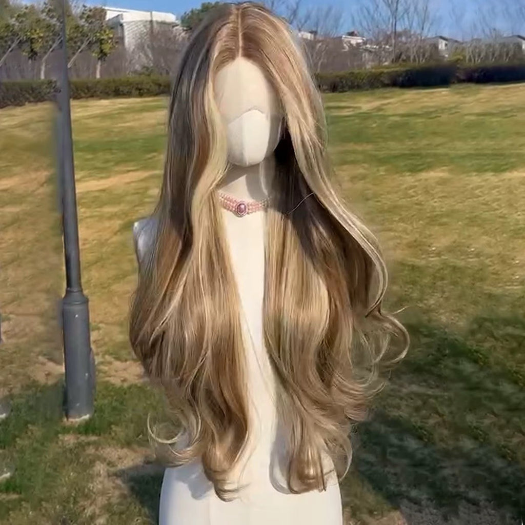 30 Inch Blonde Brown Lace Front Wig with Heat-Resistant Synthetic Hair