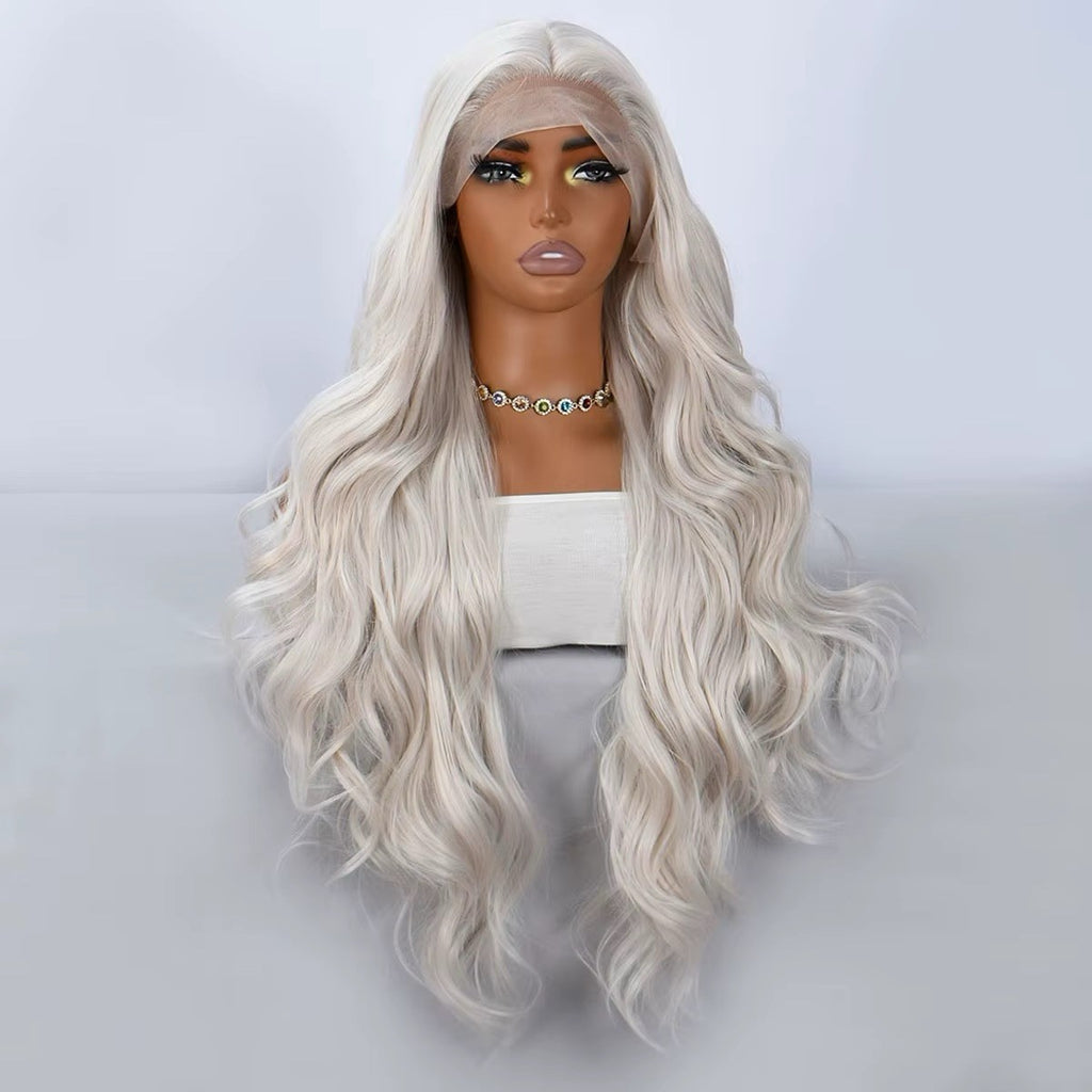 Long Wavy 30 Inch High Heat Resistant Lace Front Wig - Platinum Blonde Gray