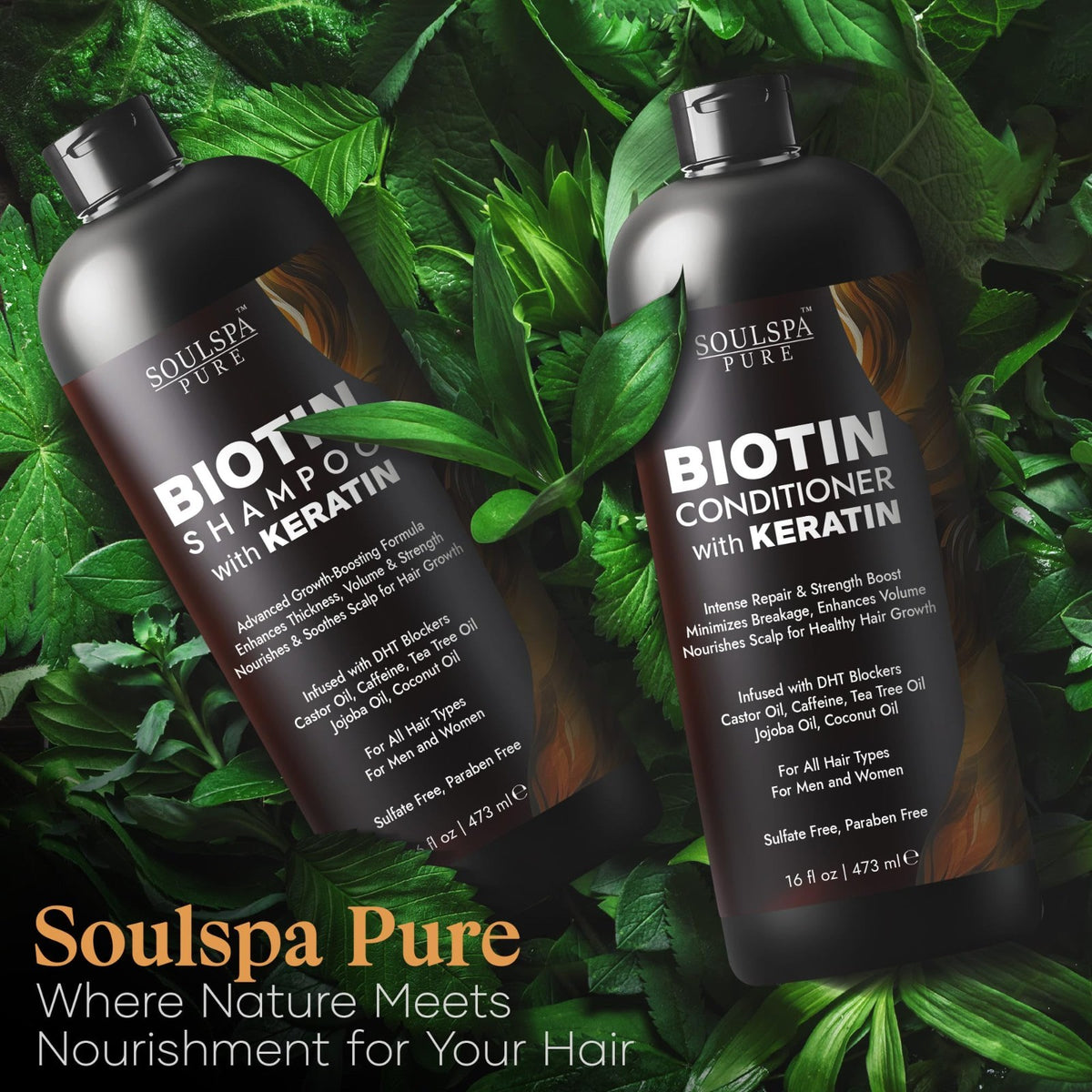 Biotin & Keratin Hair Growth Shampoo & Conditioner Set - Sulfate-Free 16 fl oz