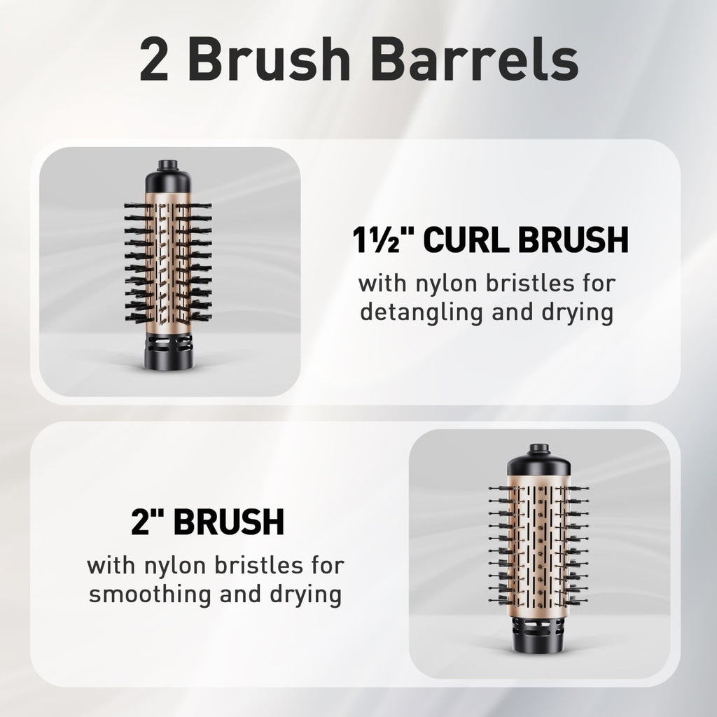 3-in-1 Rotating Hair Dryer Brush with Ceramic Coating and Interchangeable Attachments
