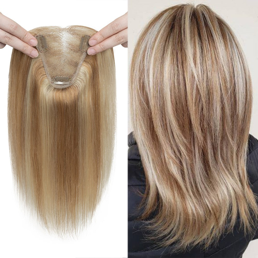 Remy Human Hair Topper with Silk Base for Women - Clip-In Volumizer