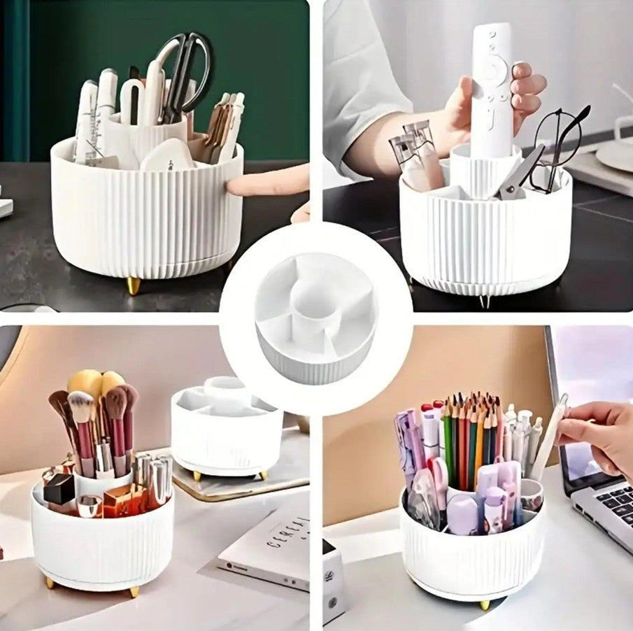Rotating Makeup Organizer with 5 Compartments - 360° Plastic Cosmetic Holder