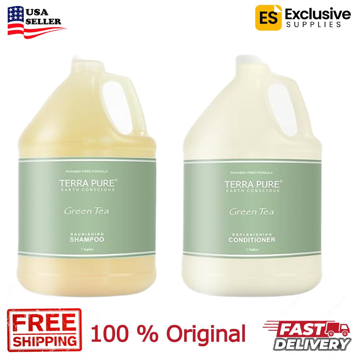 Hotel Shampoo & Conditioner Set - Eco-Friendly Green Tea, 1-Gallon Bottles