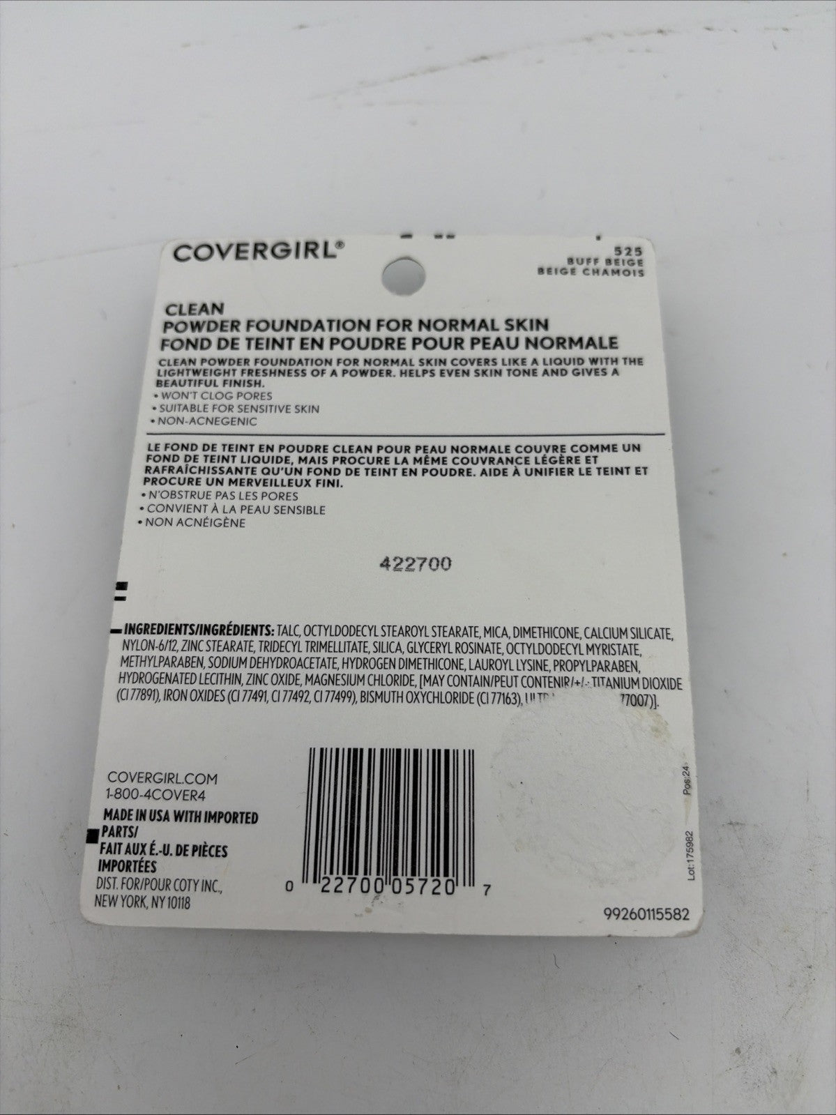 Covergirl Clean Powder Foundation Normal Skin 525 Buff Beige 0.41oz