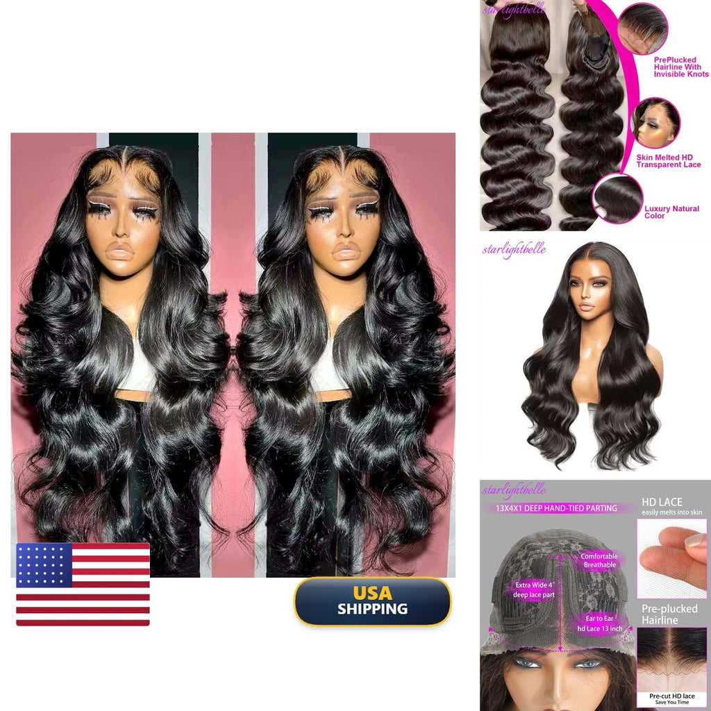 30 Inch Body Wave Lace Front Wig with 13x4 T-Part, Natural Black, 220% Density