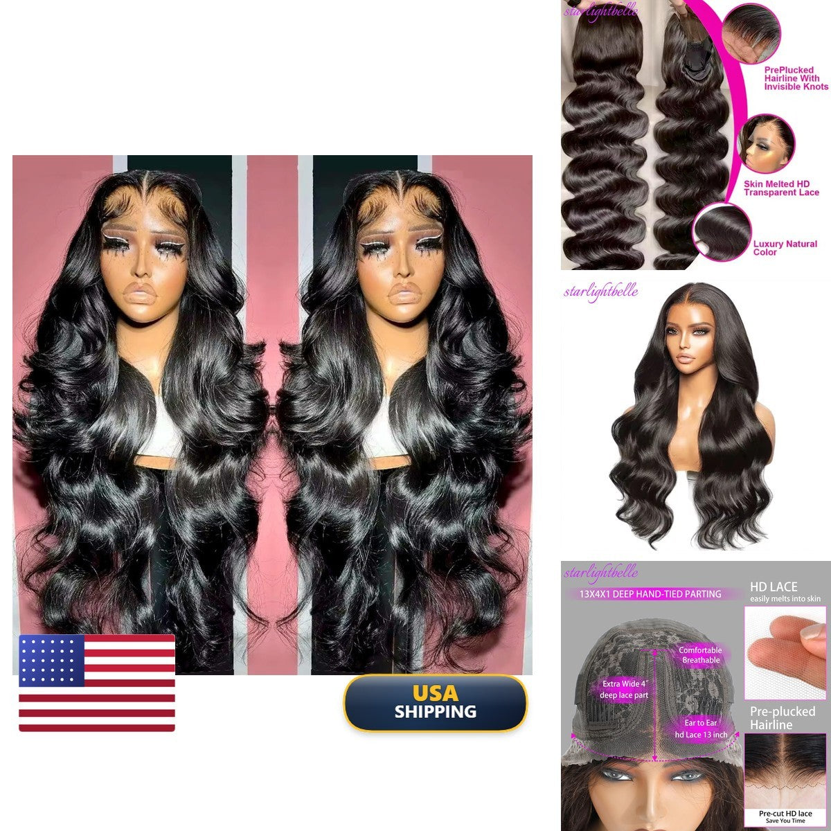 30 Inch Body Wave Lace Front Wig with 13x4 T-Part, Natural Black, 220% Density