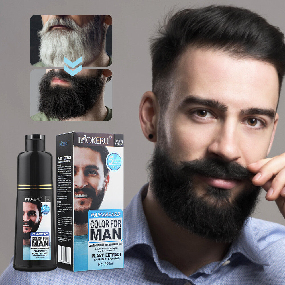 Men's Beard Hair Color Dye Shampoo - Black Darkening, 200ml