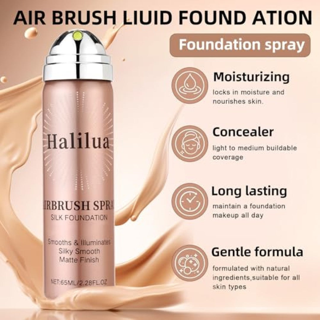 Full Coverage Airbrush Foundation Spray with Brush - Matte Finish, All Skin Tones