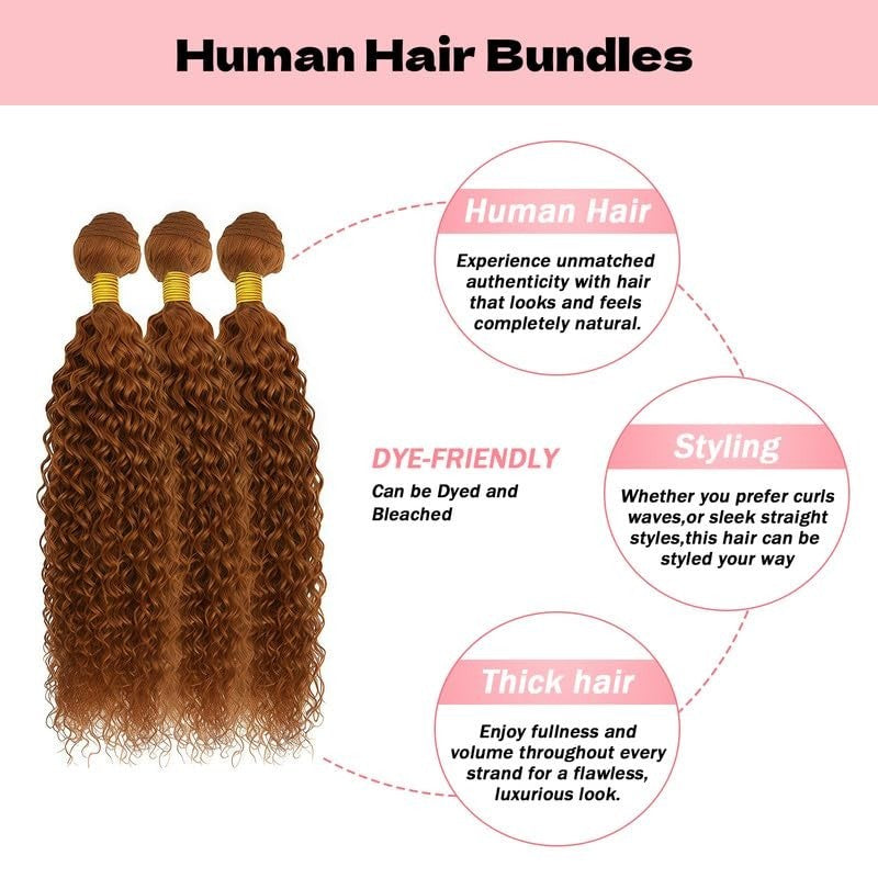 30 Inch Light Brown Water Wave Human Hair Extensions - Brown, 18-22 Inch