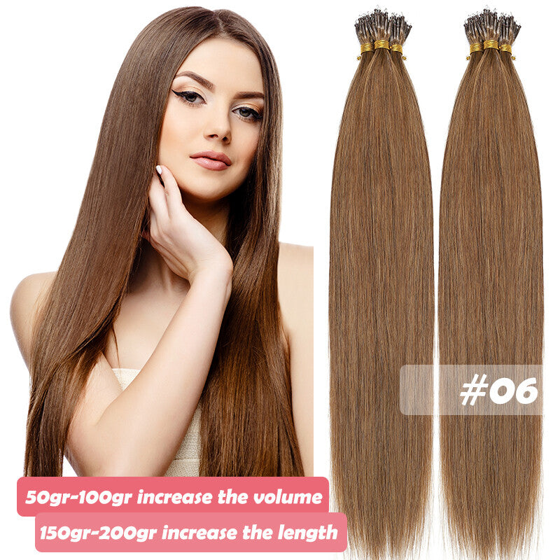 150PCS Thick Remy Human Hair Extensions Nano Ring Micro Loop Beads Link