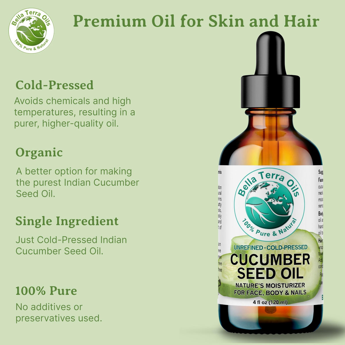 Cucumber Seed Oil - Natural Skin Moisturizer & Radiance Booster 8 oz