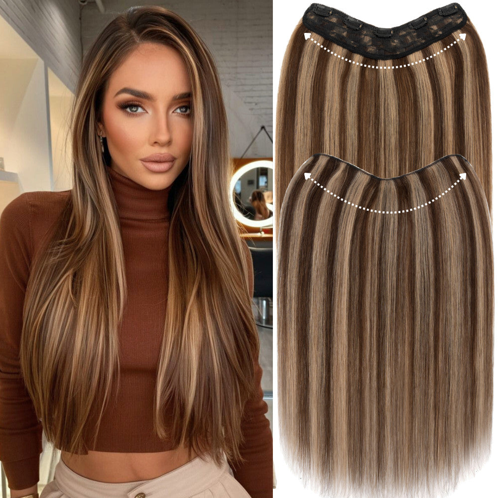 V Shape Clip-In Human Hair Extensions Full Head - Blonde, Remy Virgin