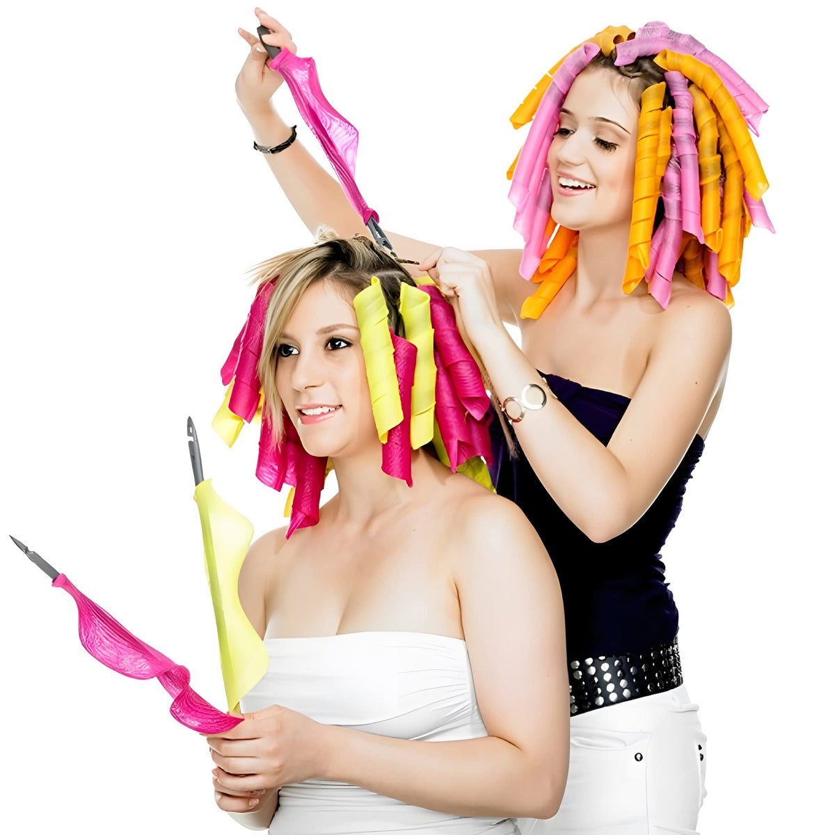 50 Pcs Heatless Spiral Hair Curlers 22 Inch with Hooks for Women - Pink & Orange