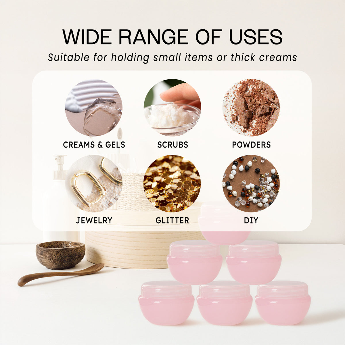 12 Pack 10ML Cosmetic Sample Jars with Inner Liners - Pink, Acrylic, Reusable