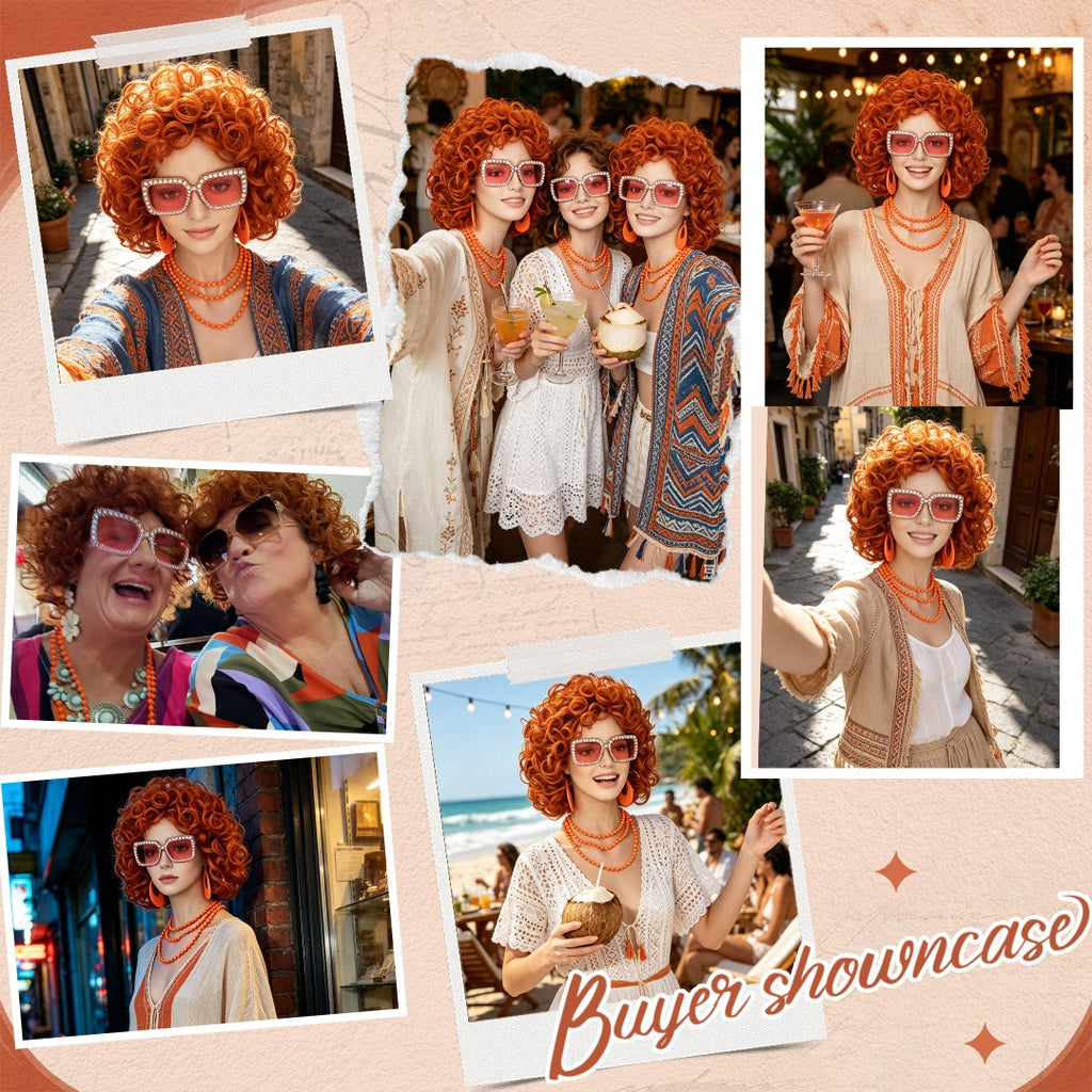 Women's Short Orange Wavy Cosplay Wig with Accessories - Halloween Costume