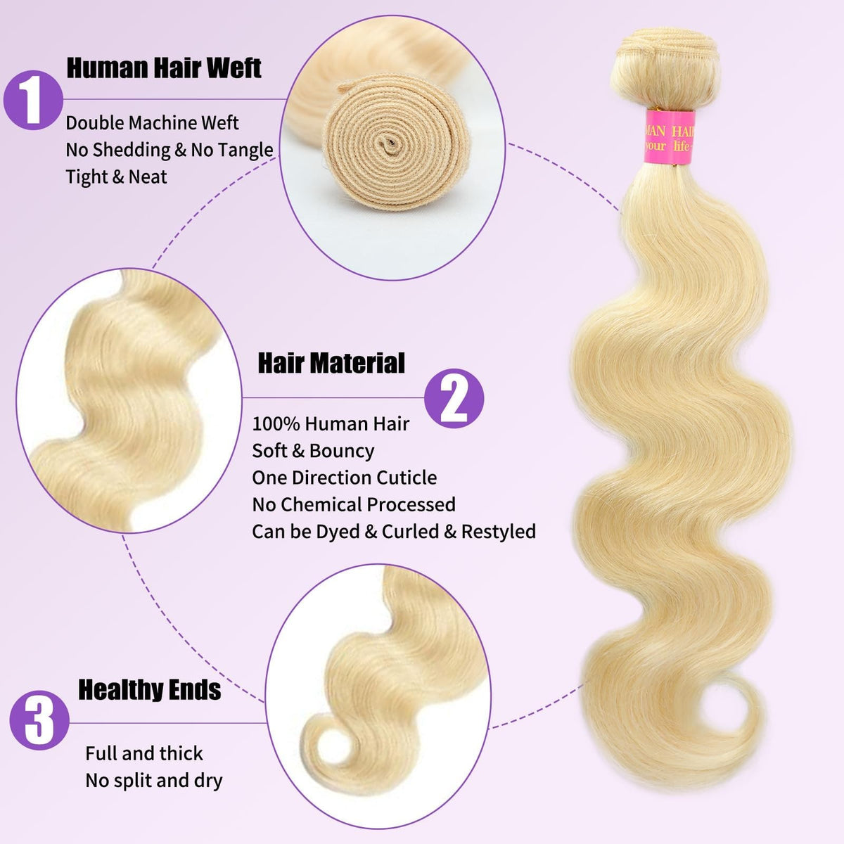 Blonde Brazilian Virgin Hair Bundle 18 Inch Double Weft 613 Color