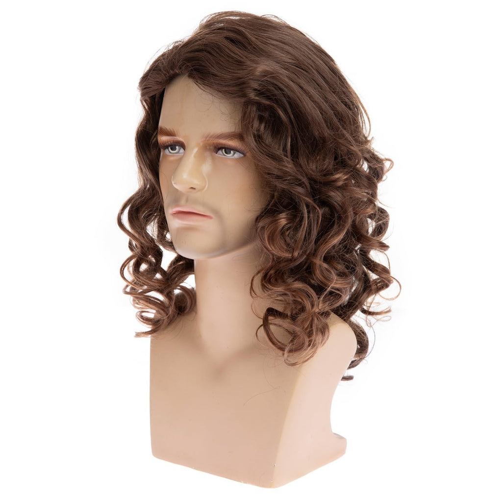 Brown Curly Synthetic Wig for Men - 17-Inch Party & Everyday Use