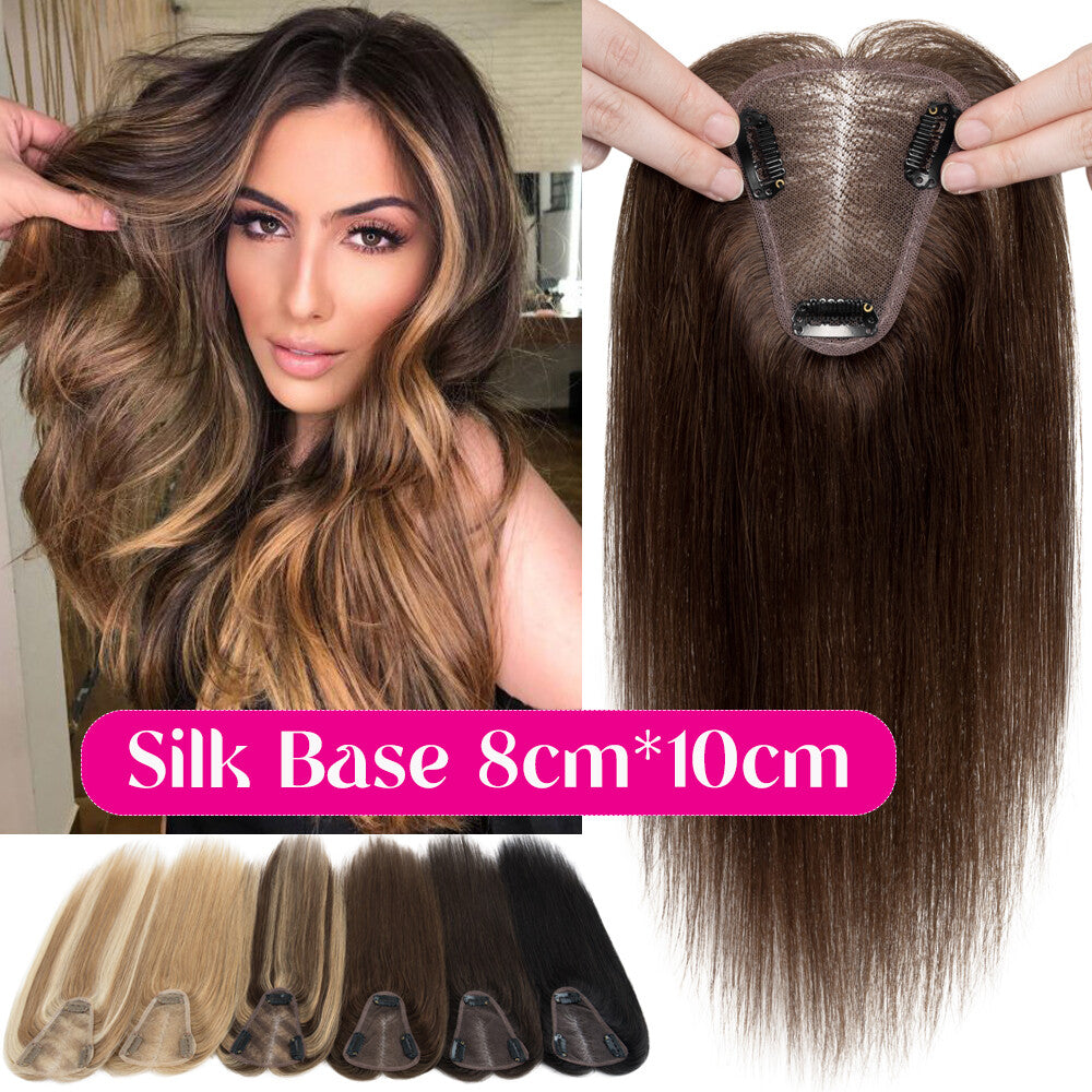 Clip-In Hair Topper with Silk Base - Remy Human Hair, Multiple Sizes & Colors