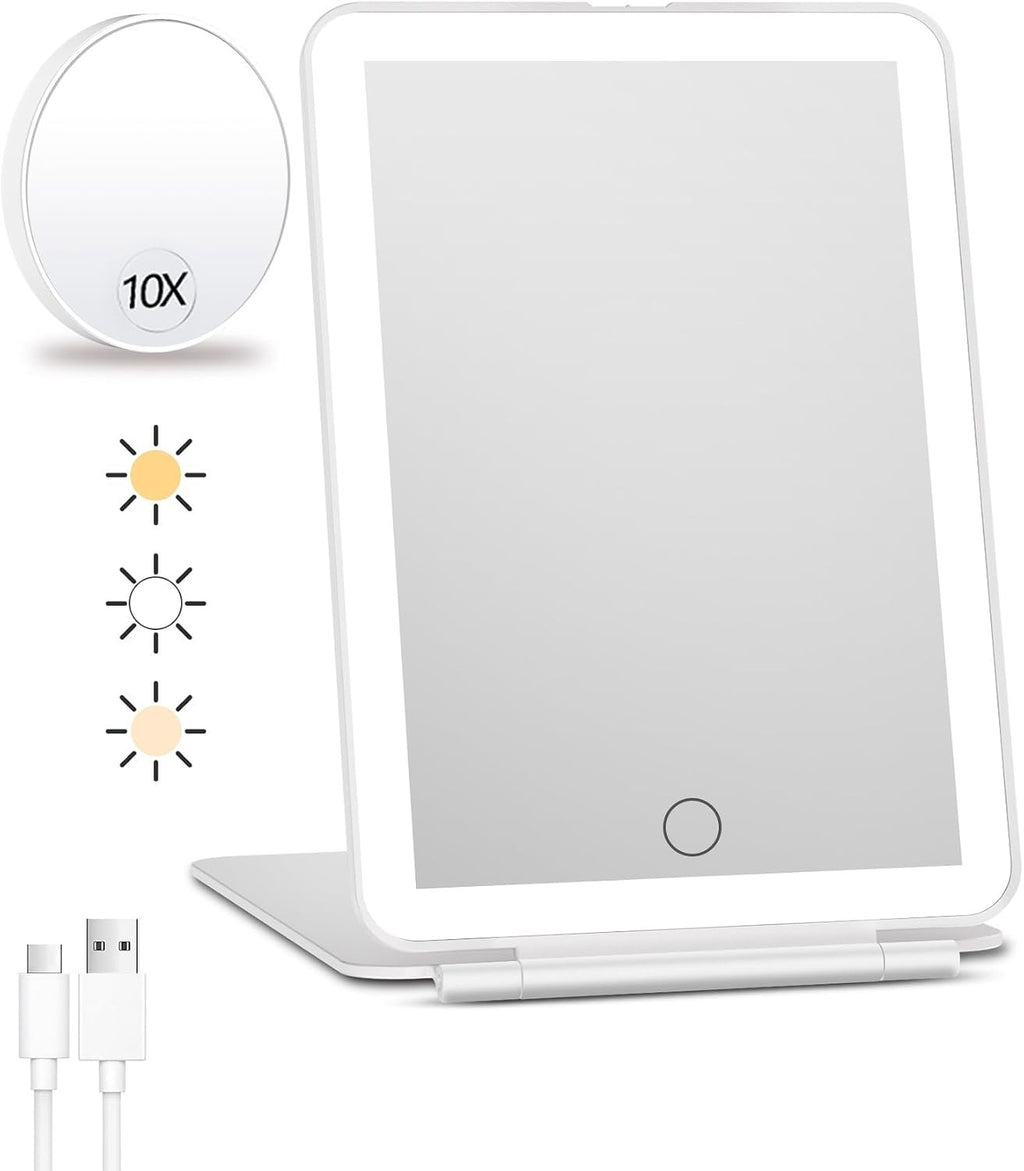 Rechargeable Lighted Travel Makeup Mirror with 10X Magnifier